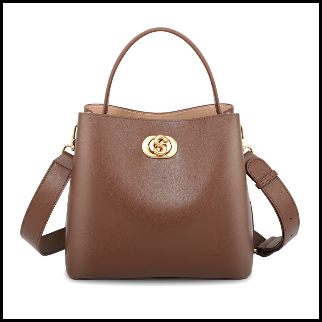 Genuine Leather Bucket Bag With Adjustable Strap
